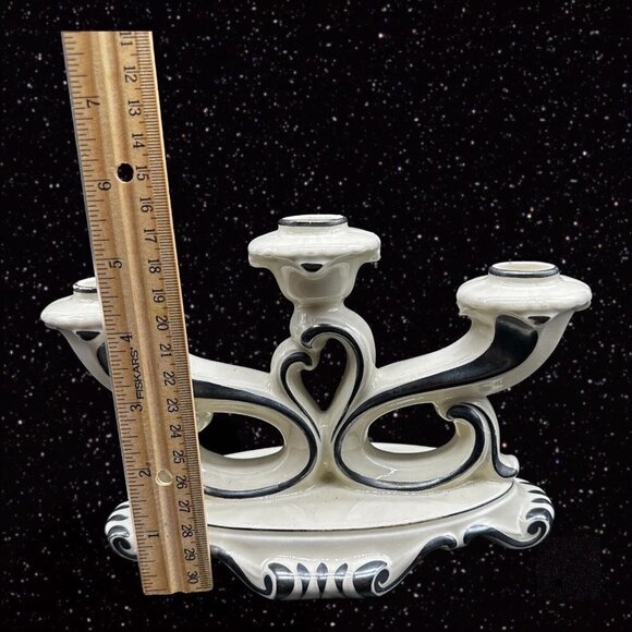 Vintage Mitterteich Bavaria Germany 3 Way Candle Stick Holder Ceramic 8”W 5.5”T - Picture 7 of 15